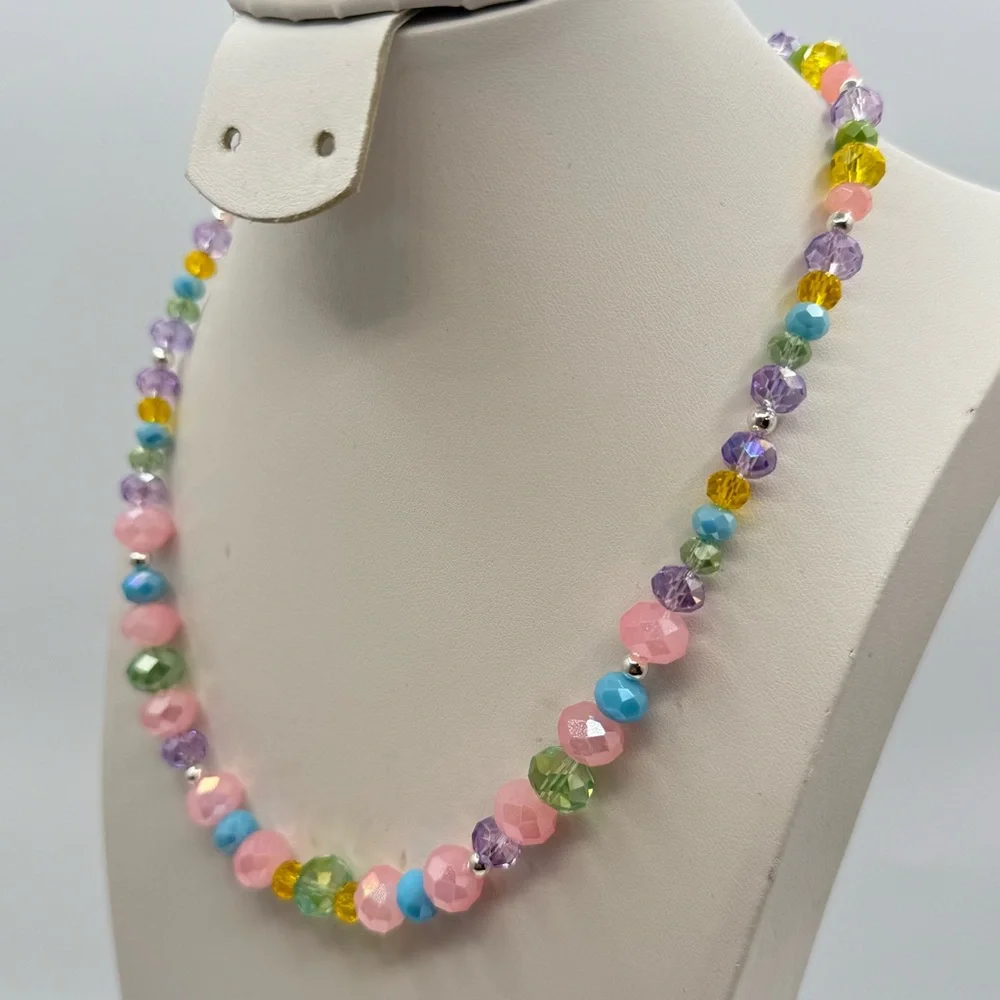 New Pastel Faceted Bead Necklace | Multicolor Crystal Glass | Spring Summer